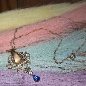 Gold and Blue Teardrop Pendant Necklace